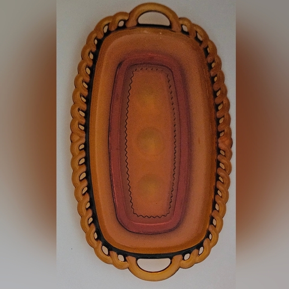 Indiana Glass King's Thumbprint Amber Creamer and Sugar set with Tray - Picture 4 of 16